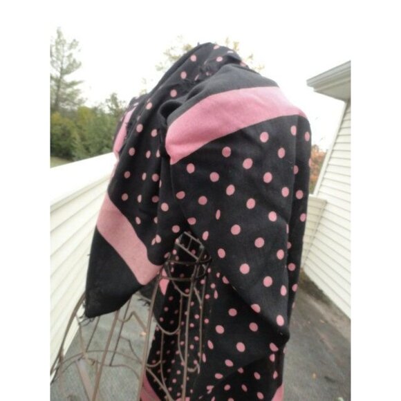 1970s VALENTINO COUTURE Scarf Wrap Cashmere Silk Black Mauve Polka Dots Italy - Picture 4 of 7